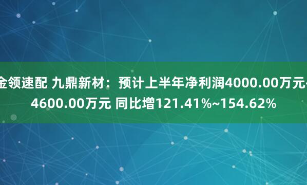 金领速配 九鼎新材：预计上半年净利润4000.00万元~4600.00万元 同比增121.41%~154.62%